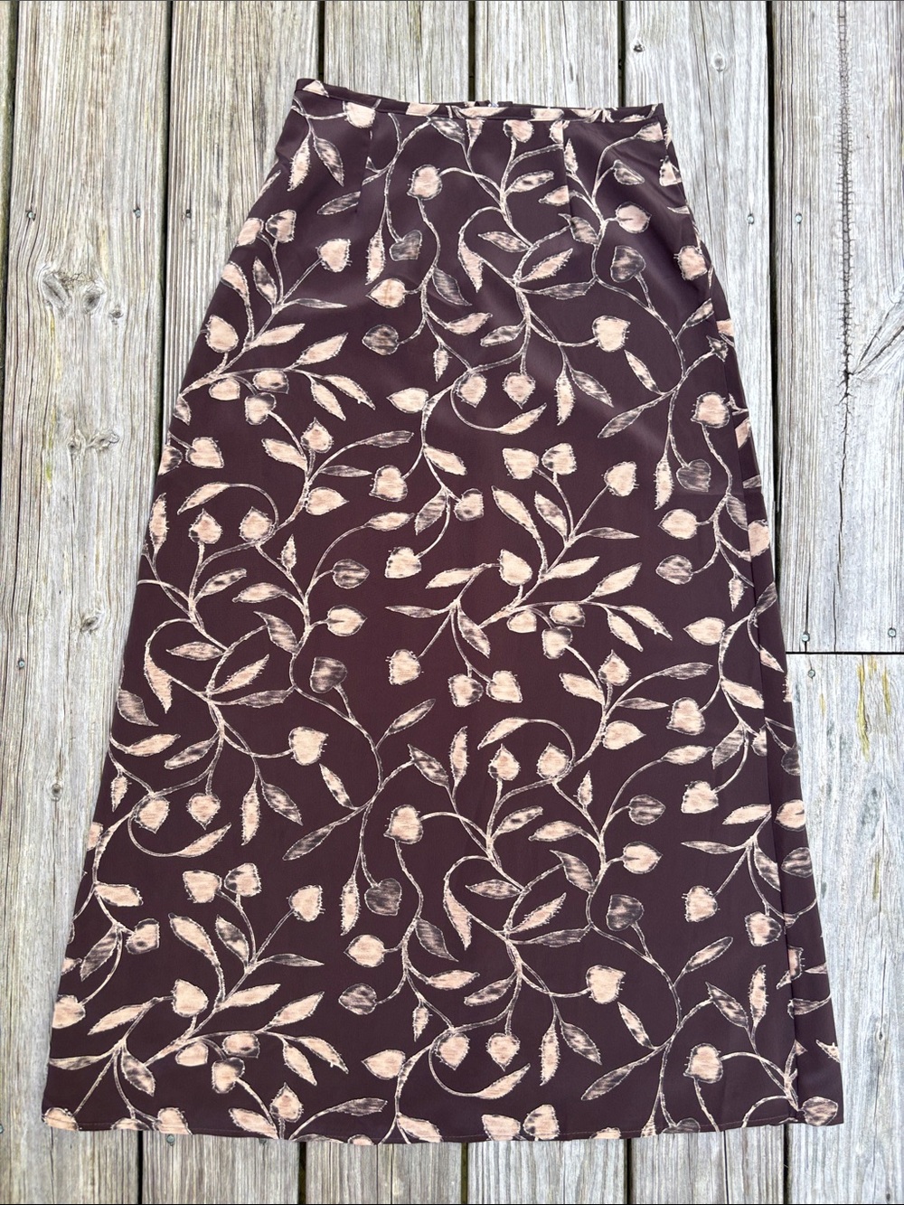 JKLA CALIFORNIA | Brown Cream VTG 90s Botanical Vine Print Maxi Skirt | Size  M